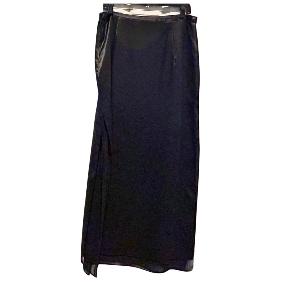 Vintage JM Collection Black Shimmery Long Skirt Double Slits SZ 14 Women